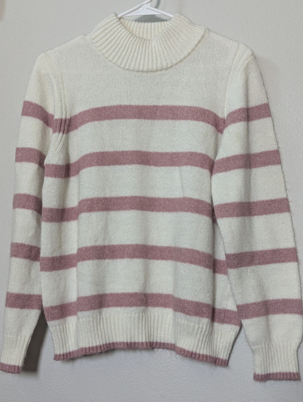 Christopher & Banks Cream and Dusty Pink Striped Turtleneck Sweater